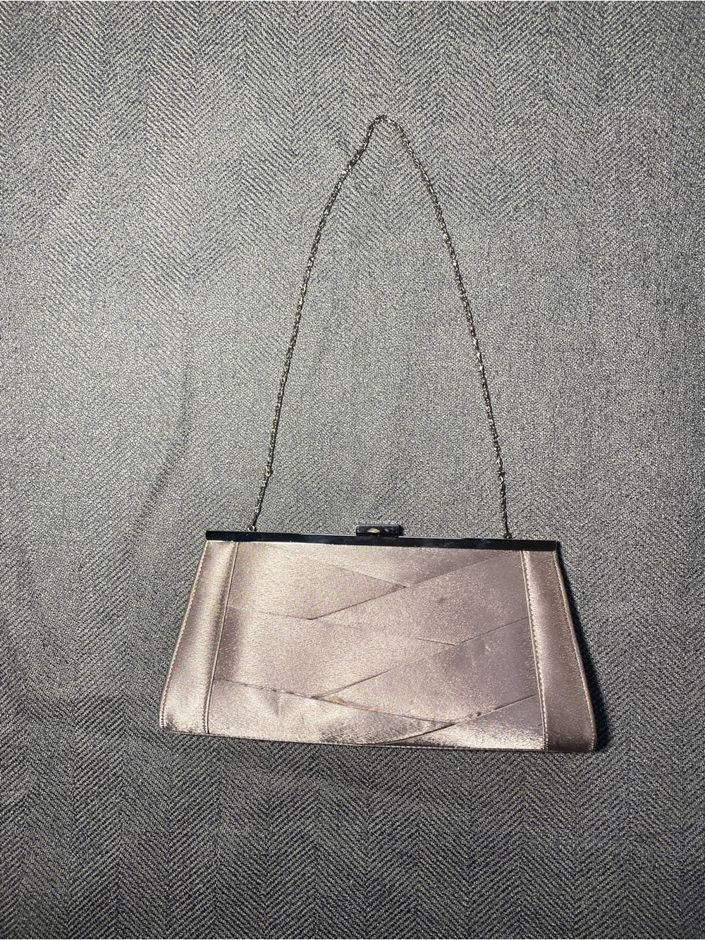 Elegant Metallic Taupe Evening Clutch with Chain Strap
